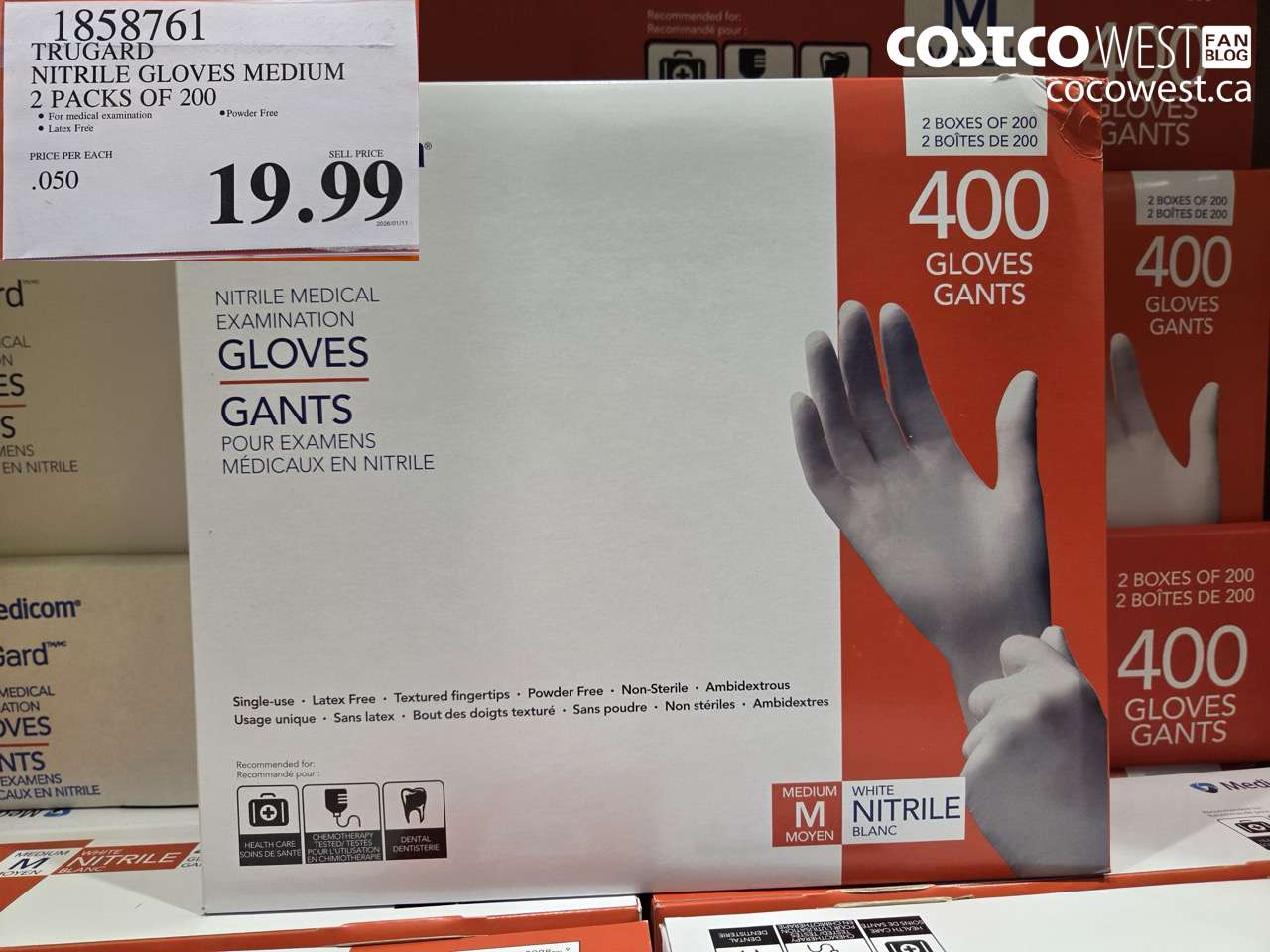 1858761 TRUGARD NITRILE GLOVES MEDIUM 2 PACKS OF 200 $19.99