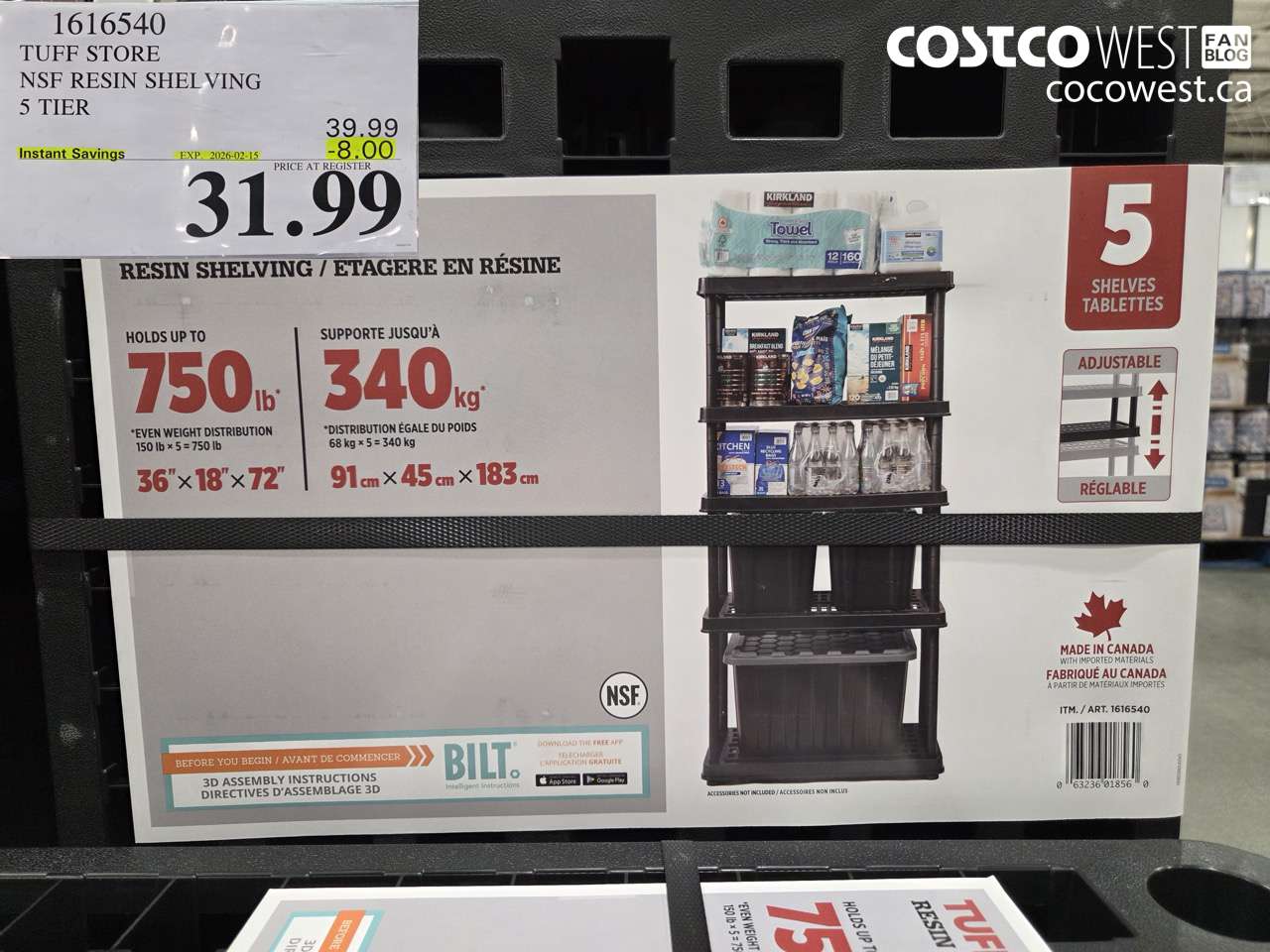 1616540 TUFF STORE NSF RESIN SHELVING 5 TIER ($8.00 INSTANT SAVINGS EXPIRES ON 2026-02-15) $31.99