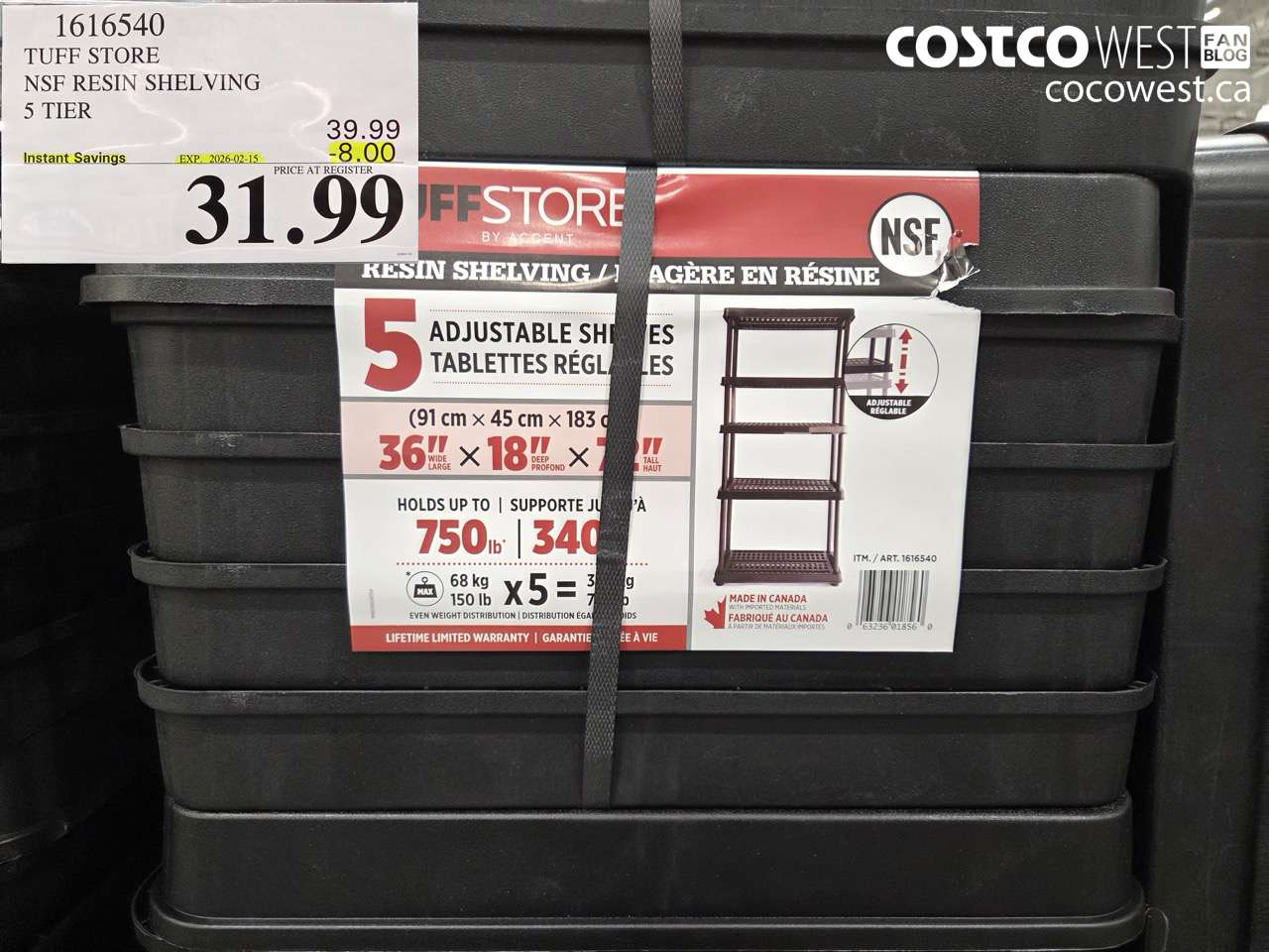 1616540 TUFF STORE NSF RESIN SHELVING 5 TIER ($8.00 INSTANT SAVINGS EXPIRES ON 2026-02-15) $31.99