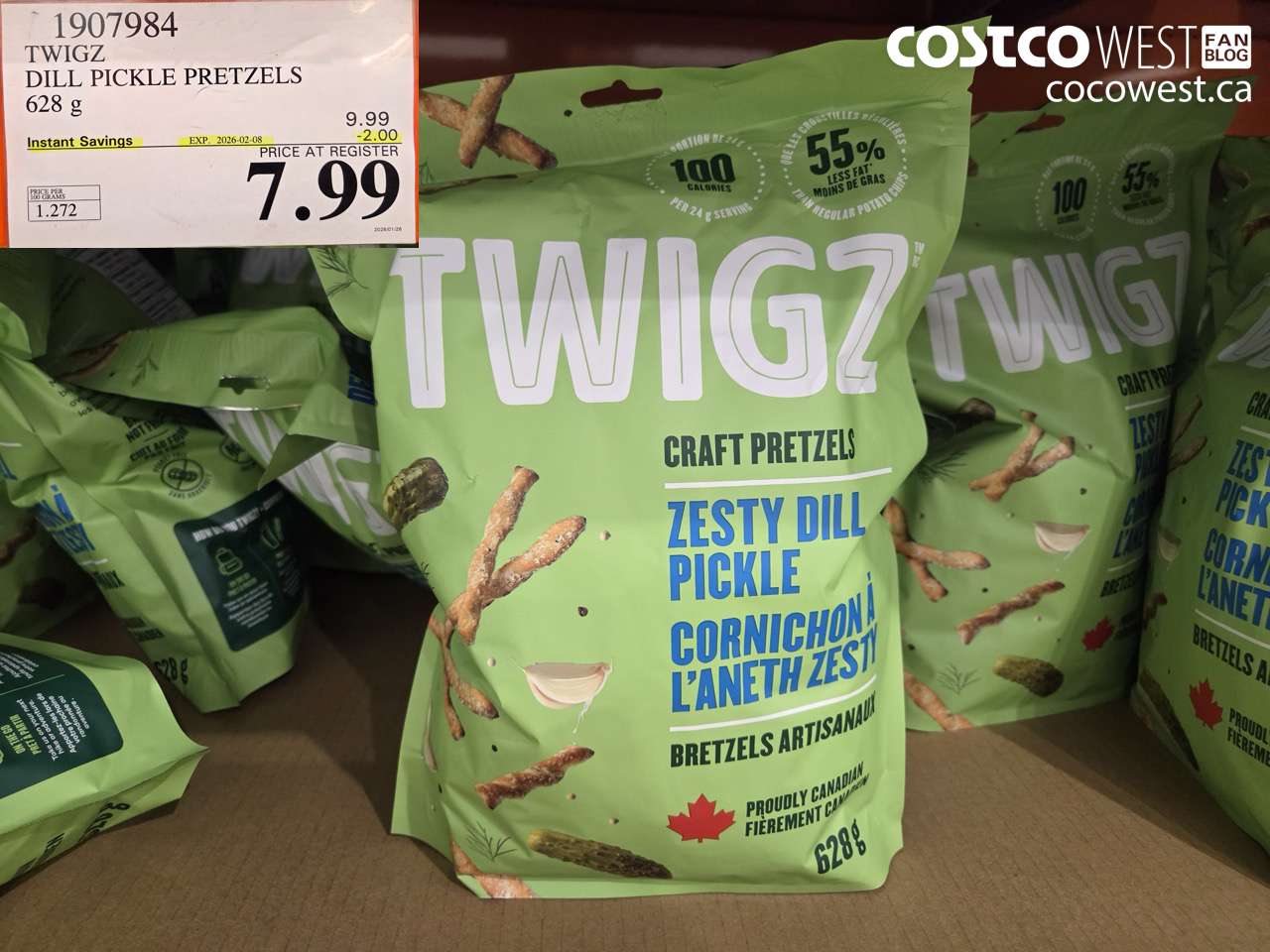 1907984 TWIGZ ZESTY DILL PICKLE PRETZELS 628G ($2.00 INSTANT SAVINGS EXPIRES ON 2026-02-08) $7.99
