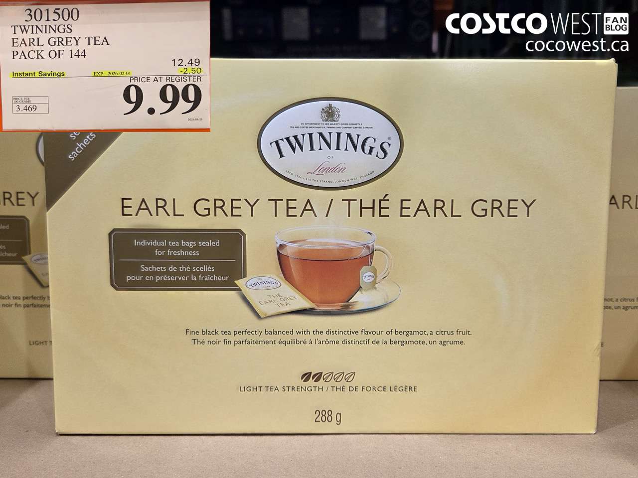 301500 TWININGS EARL GREY TEA 144 COUNT ($2.50 INSTANT SAVINGS EXPIRES ON 2026-02-01) $9.99