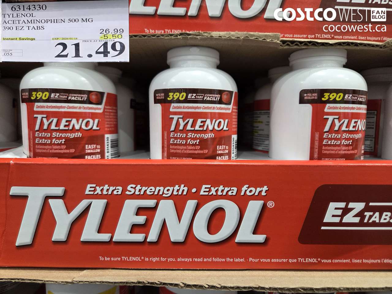 6314330 TYLENOL ACETAMINOPHEN 500MG 390 EZ TABS ($5.50 INSTANT SAVINGS EXPIRES ON 2026-01-18) $21.49