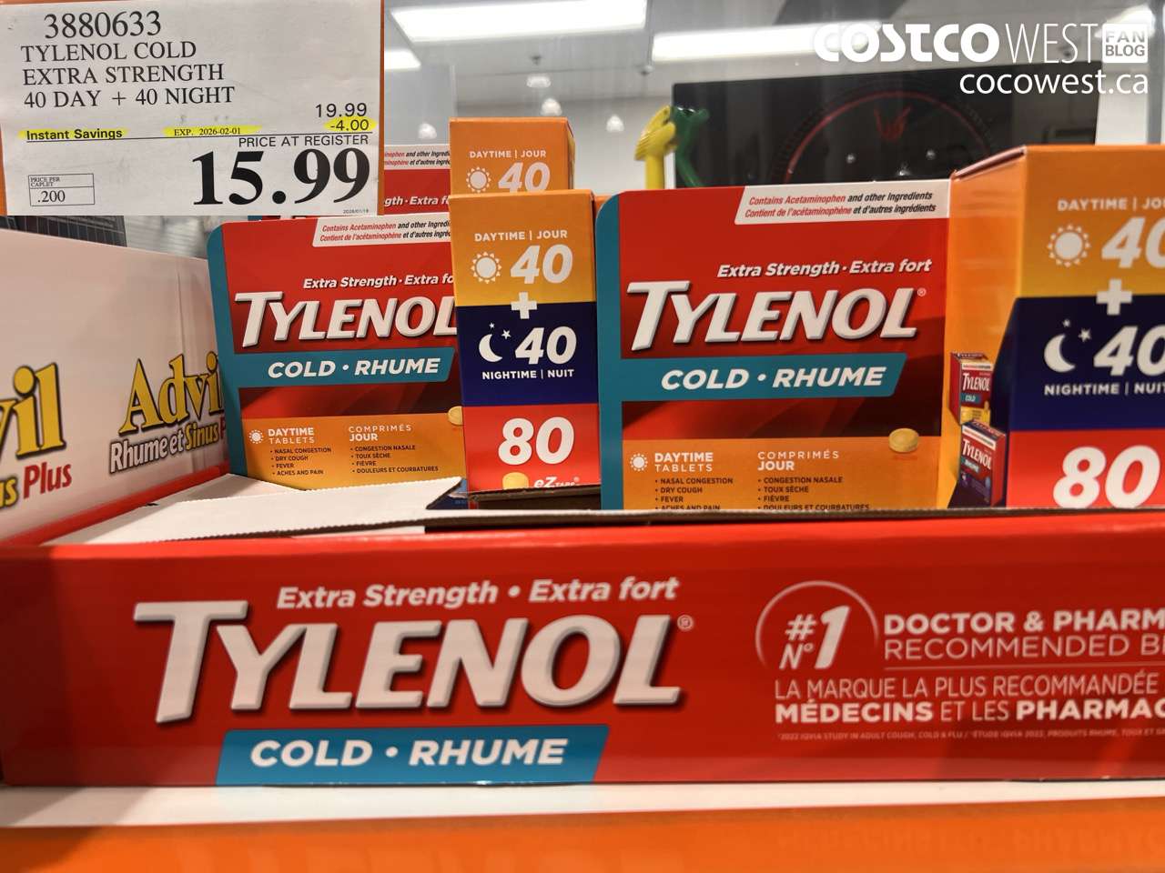 3880633 TYLENOL COLD EXTRA STRENGTH CAPLETS 40 DAYS + 40 NIGHTS ($4.00 INSTANT SAVINGS EXPIRES ON 2026-02-01) $15.99
