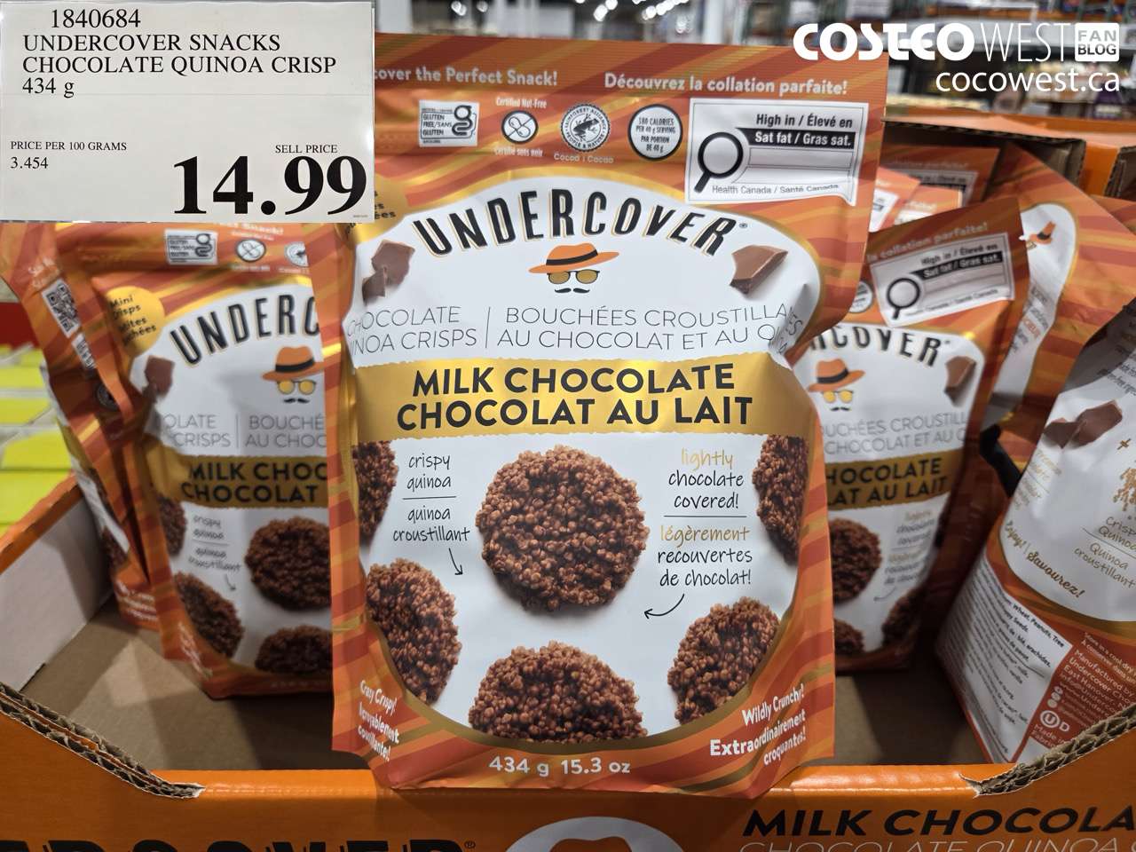 1840684 UNDERCOVER SNACKS CHOCOLATE QUINOA CRISP 434G $14.99