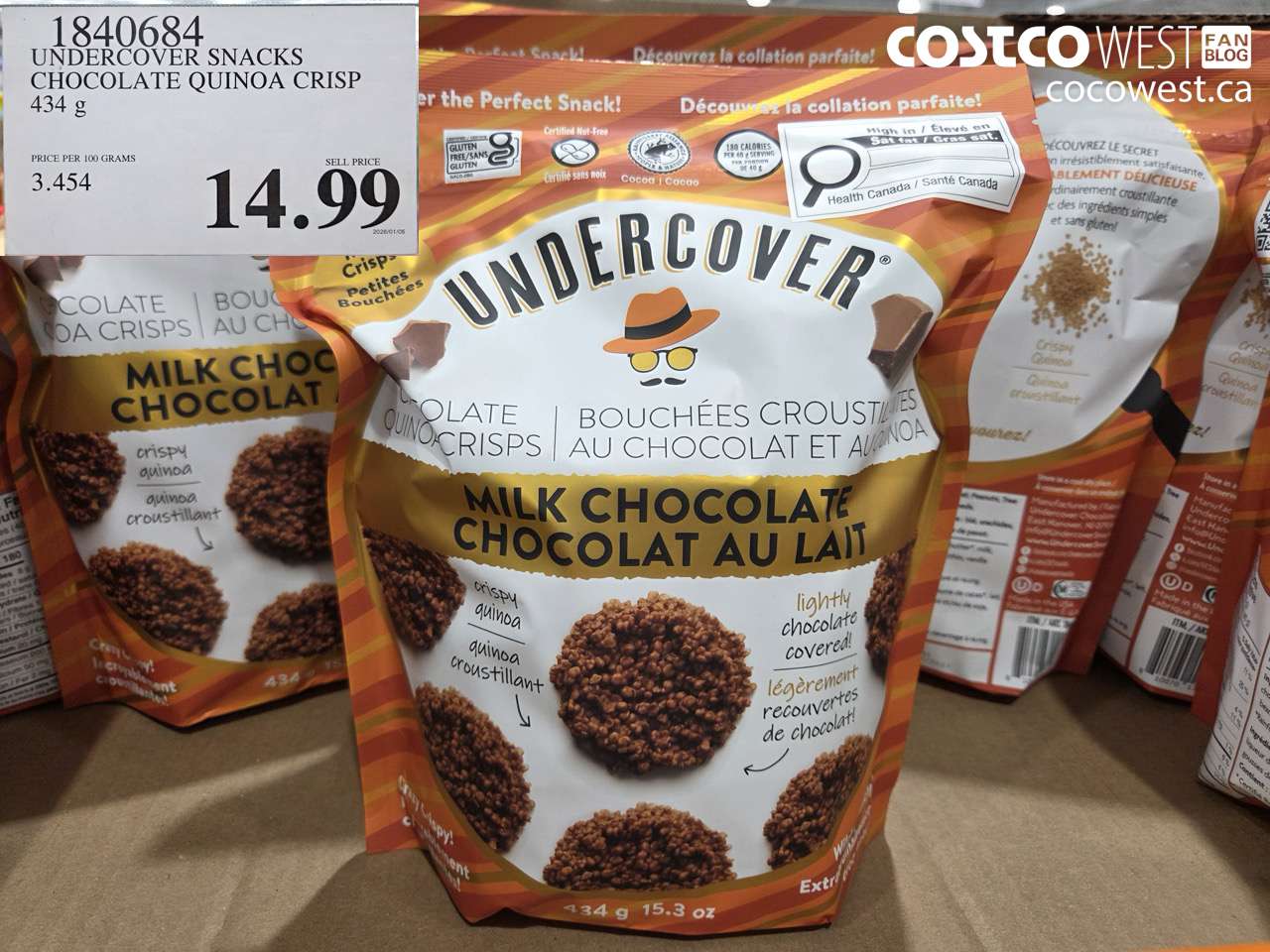 1840684 UNDERCOVER SNACKS CHOCOLATE QUINOA CRISP 434G $14.99