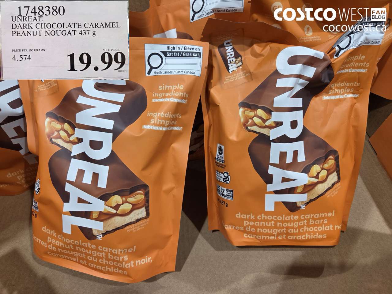 1748380 UNREAL DARK CHOCOLATE CARAMEL PEANUT NOUGAT 437G $19.99