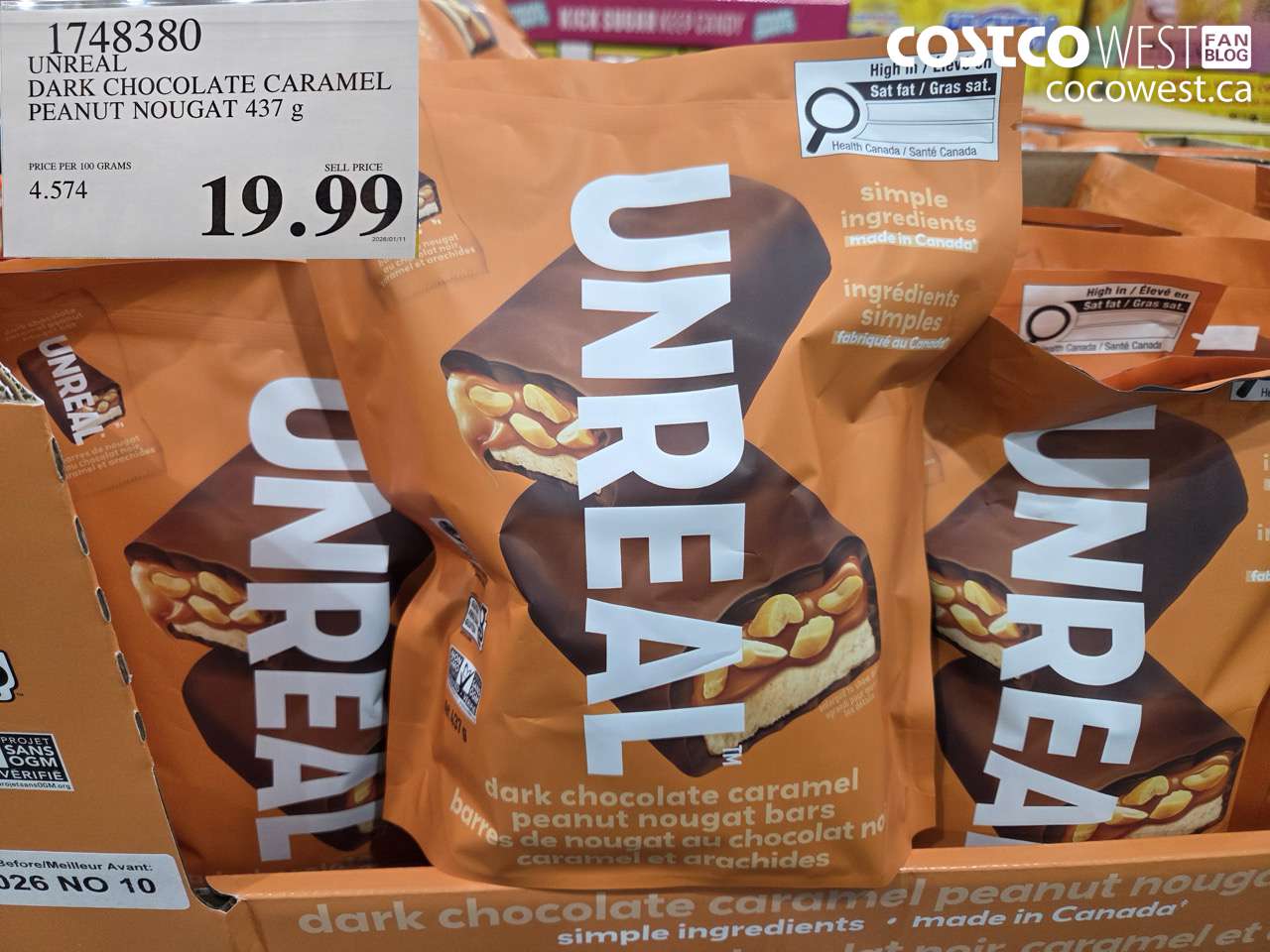 1748380 UNREAL DARK CHOCOLATE CARAMEL PEANUT NOUGAT 437G $19.99