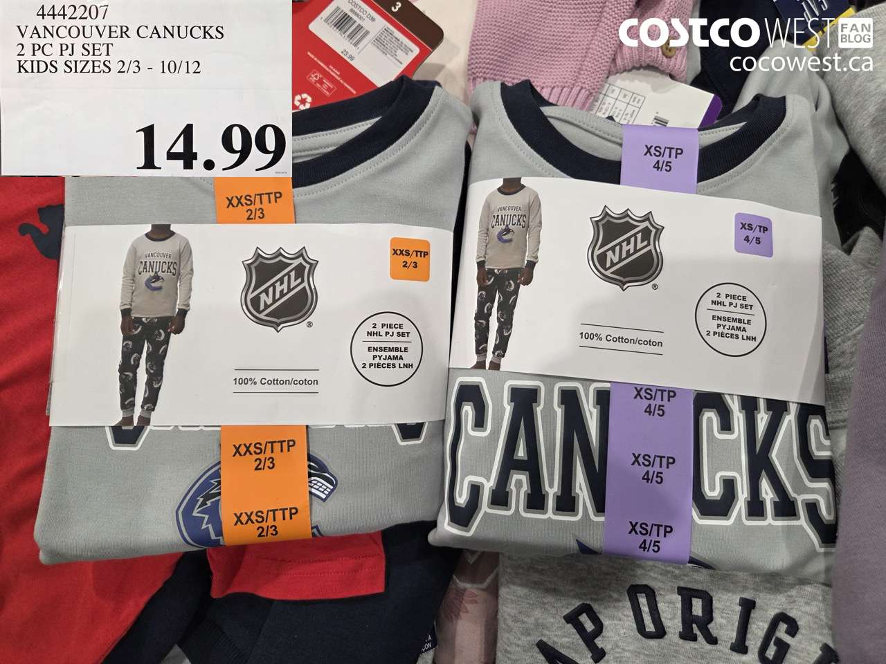 4442207 VANCOUVER CANUCKS 2PC PJ SET KIDS SIZES 2/3-10/12 $14.99