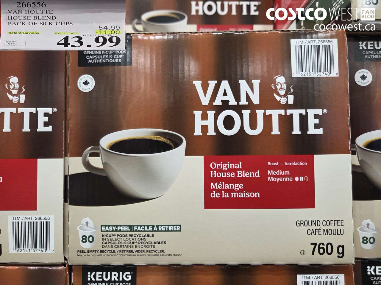 266556 VAN HOUTTE HOUSE BLEND K-CUPS 80 COUNT ($11.00 INSTANT SAVINGS EXPIRES ON 2026-02-15) $43.99