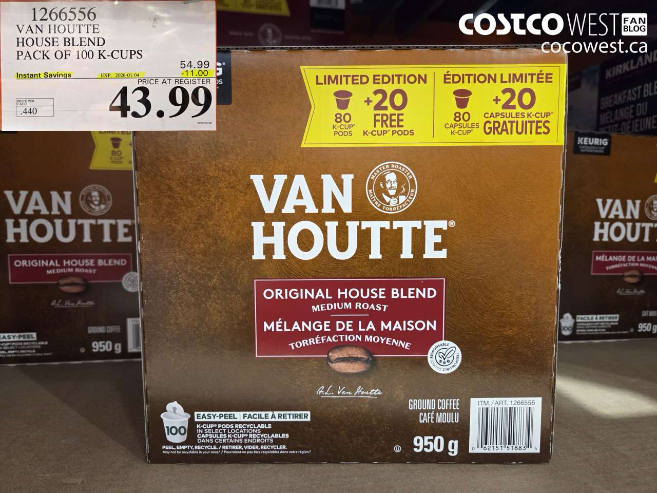 1266556 VAN HOUTTE HOUSE BLEND PACK OF 100 K-CUPS ($11.00 INSTANT SAVINGS EXPIRES ON 2026-01-04) $43.99