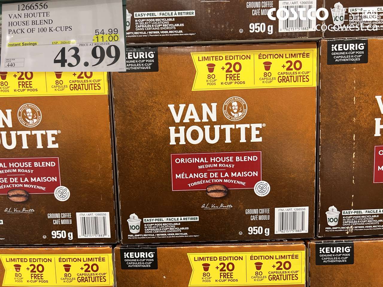1266556 VAN HOUTTE HOUSE BLEND PACK OF 100 K-CUPS ($11.00 INSTANT SAVINGS EXPIRES ON 2026-02-15) $43.99
