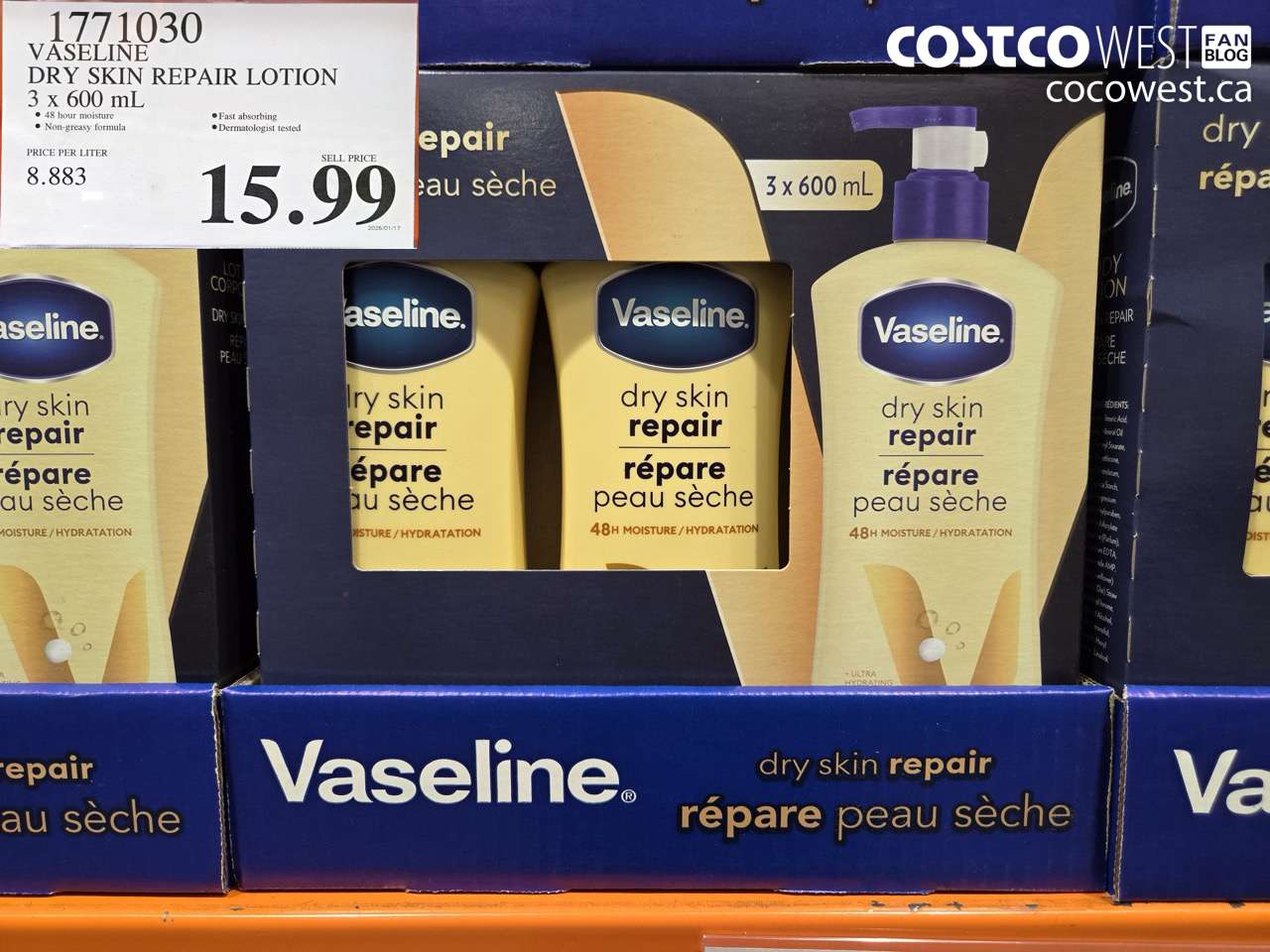 1771030 VASELINE DRY SKIN 3 X 600ML $15.99