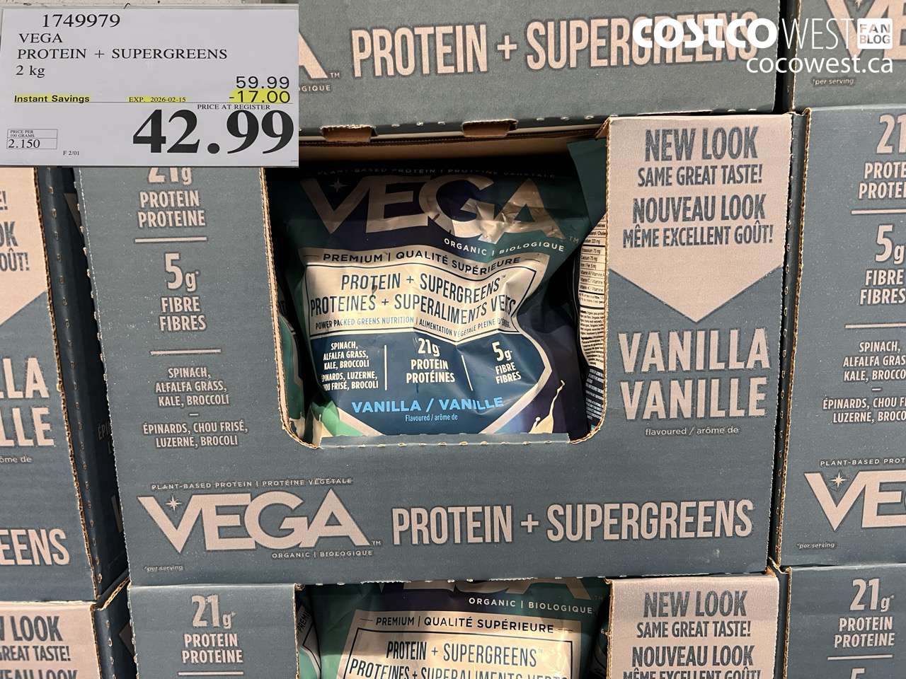 1749979 VEGA ORGANIC PROTEIN & GREENS 2 KG ($17.00 INSTANT SAVINGS EXPIRES ON 2026-02-15) $42.99