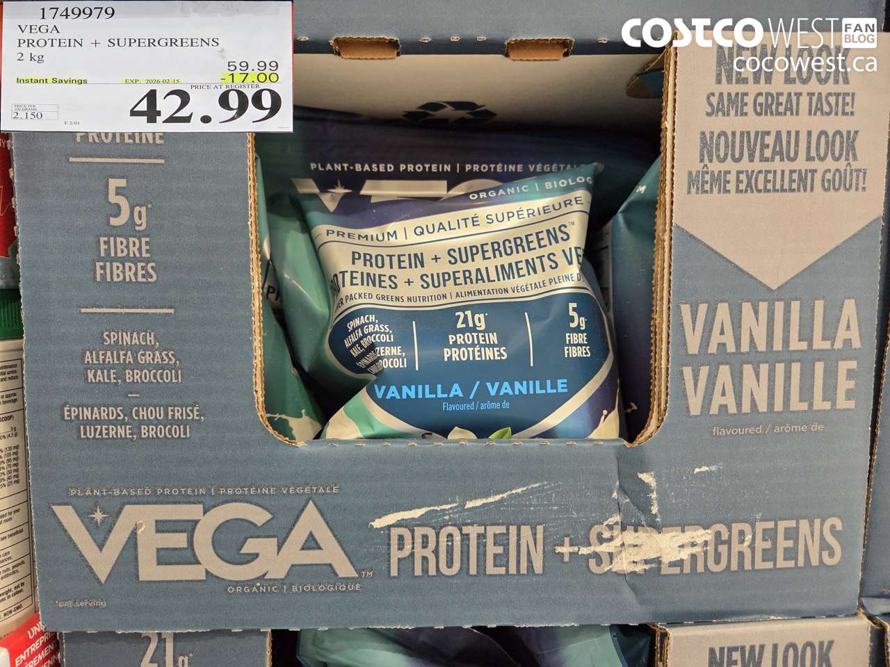 1749979 VEGA ORGANIC PROTEIN & GREENS 2 KG ($17.00 INSTANT SAVINGS EXPIRES ON 2026-02-15) $42.99