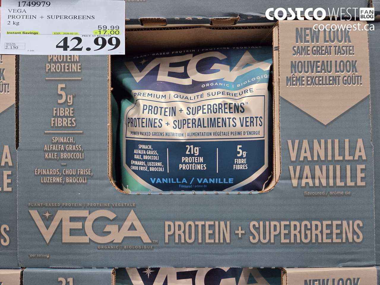1749979 VEGA ORGANIC PROTEIN & GREENS 2 KG ($17.00 INSTANT SAVINGS EXPIRES ON 2026-02-15) $42.99
