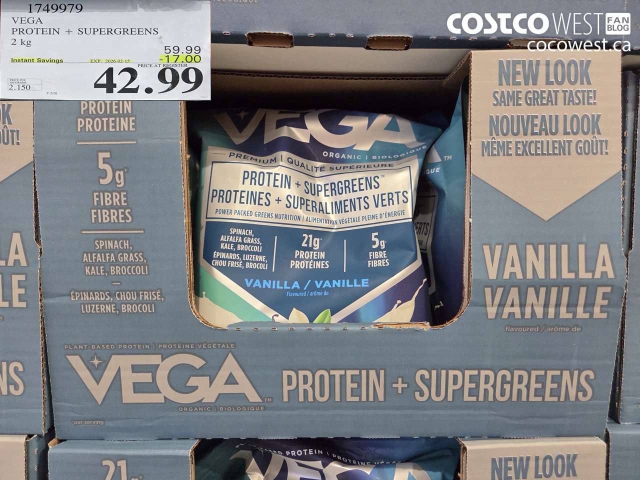 1749979 VEGA ORGANIC PROTEIN & GREENS 2 KG ($17.00 INSTANT SAVINGS EXPIRES ON 2026-02-15) $42.99