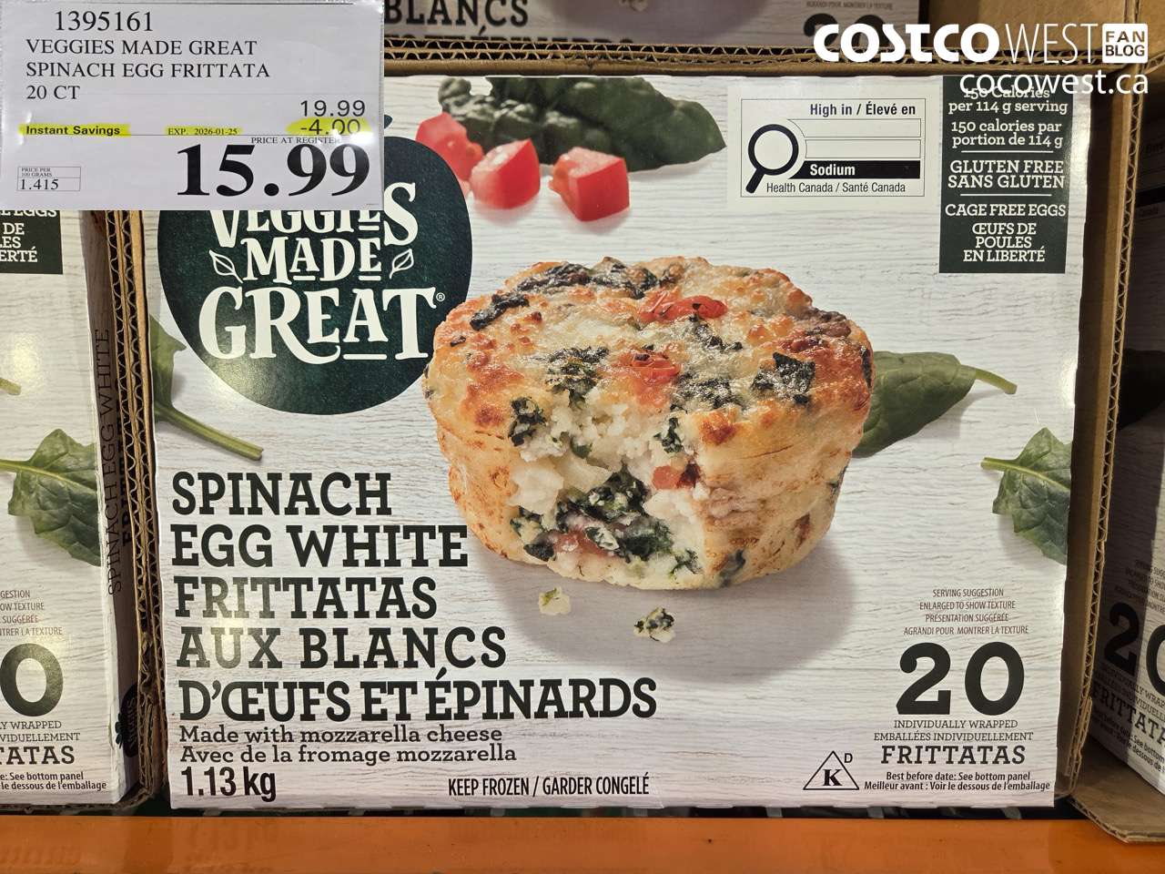 1395161 VEGGIES MADE GREAT SPINACH EGG FRITTATA 20 PK ($4.00 INSTANT SAVINGS EXPIRES ON 2026-01-25) $15.99