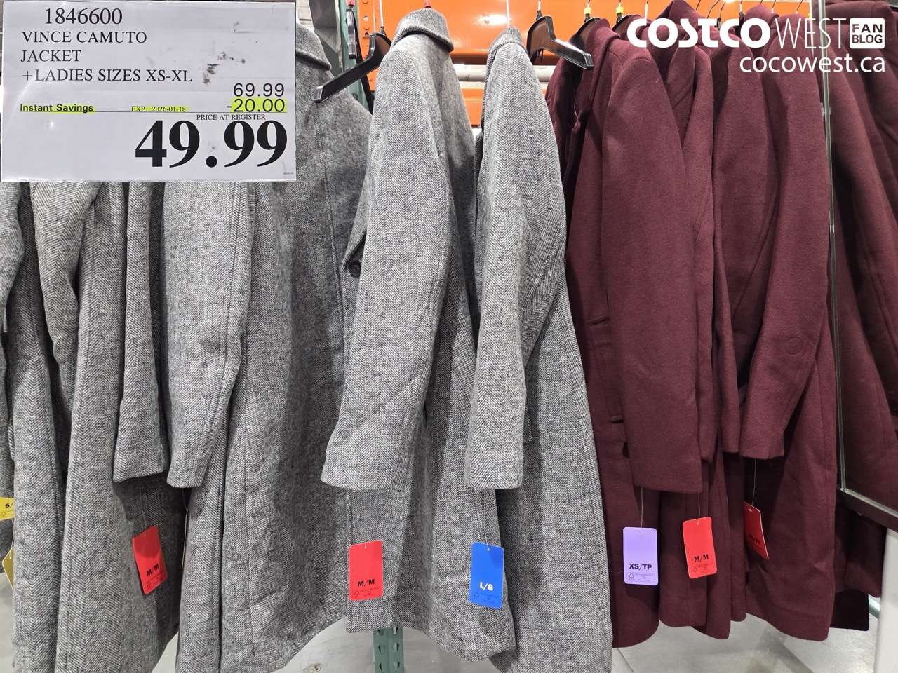 1846600 VINCE CAMUTO JACKET LADIES SIZES XS-XL ($20.00 INSTANT SAVINGS EXPIRES ON 2026-01-18) $49.99