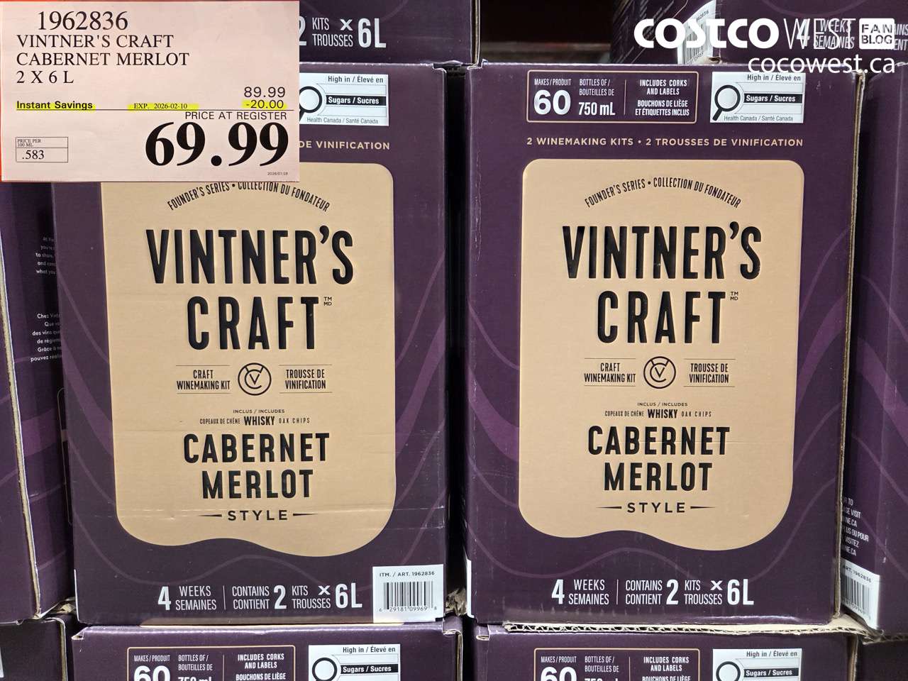 1962836 VINTER'S CRAFT CABERNET MERLOT 2 X 6L ($20.00 INSTANT SAVINGS EXPIRES ON 2026-02-10) $69.99