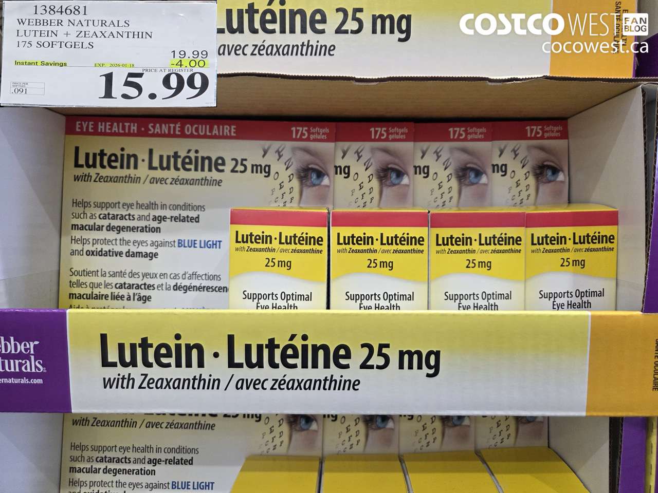 1384681 WEBBER LUTEIN 25 MG 175 SOFTGELS ($4.00 INSTANT SAVINGS EXPIRES ON 2026-01-18) $15.99