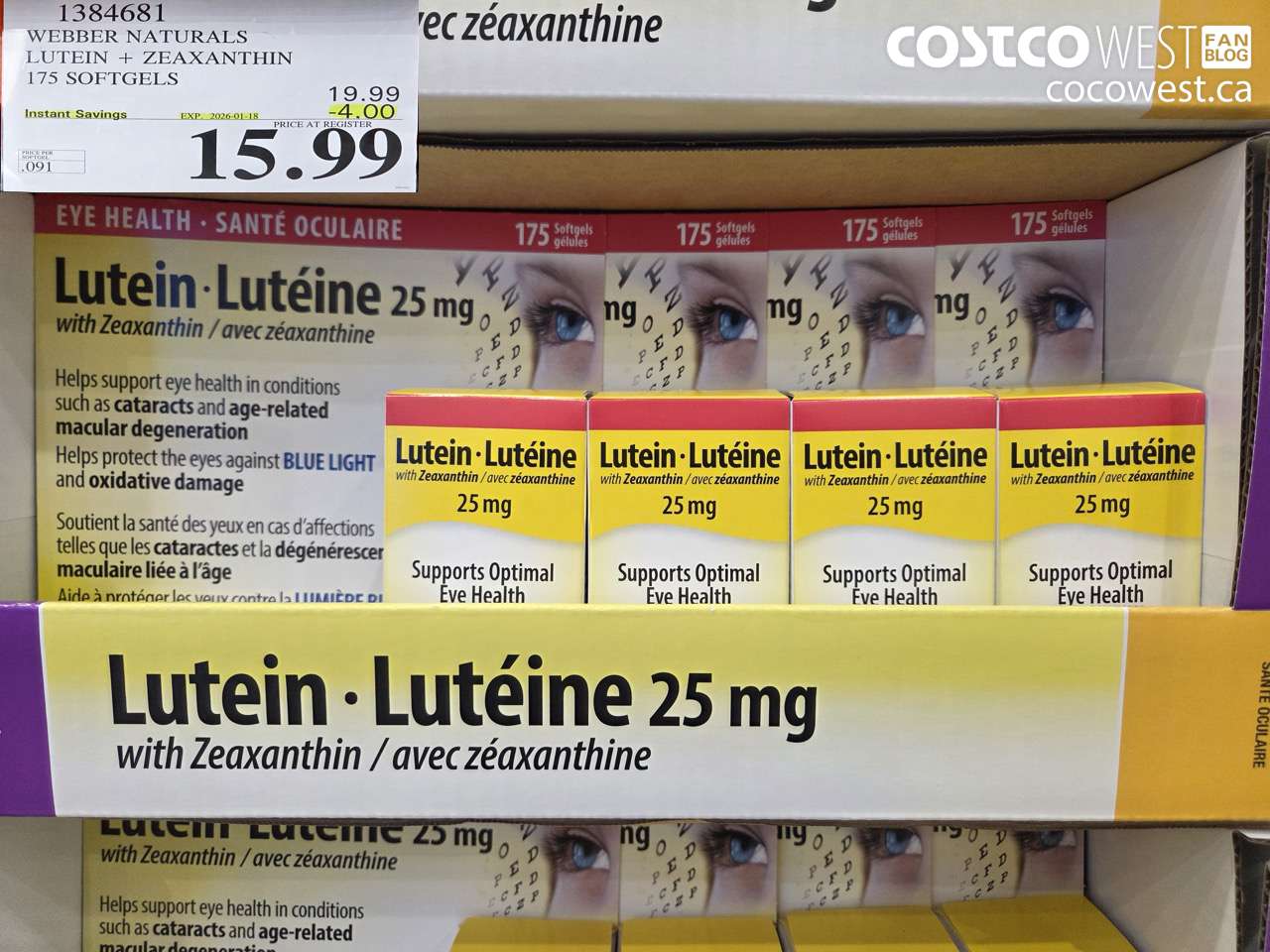 1384681 WEBBER LUTEIN 25 MG 175 SOFTGELS ($4.00 INSTANT SAVINGS EXPIRES ON 2026-01-18) $15.99
