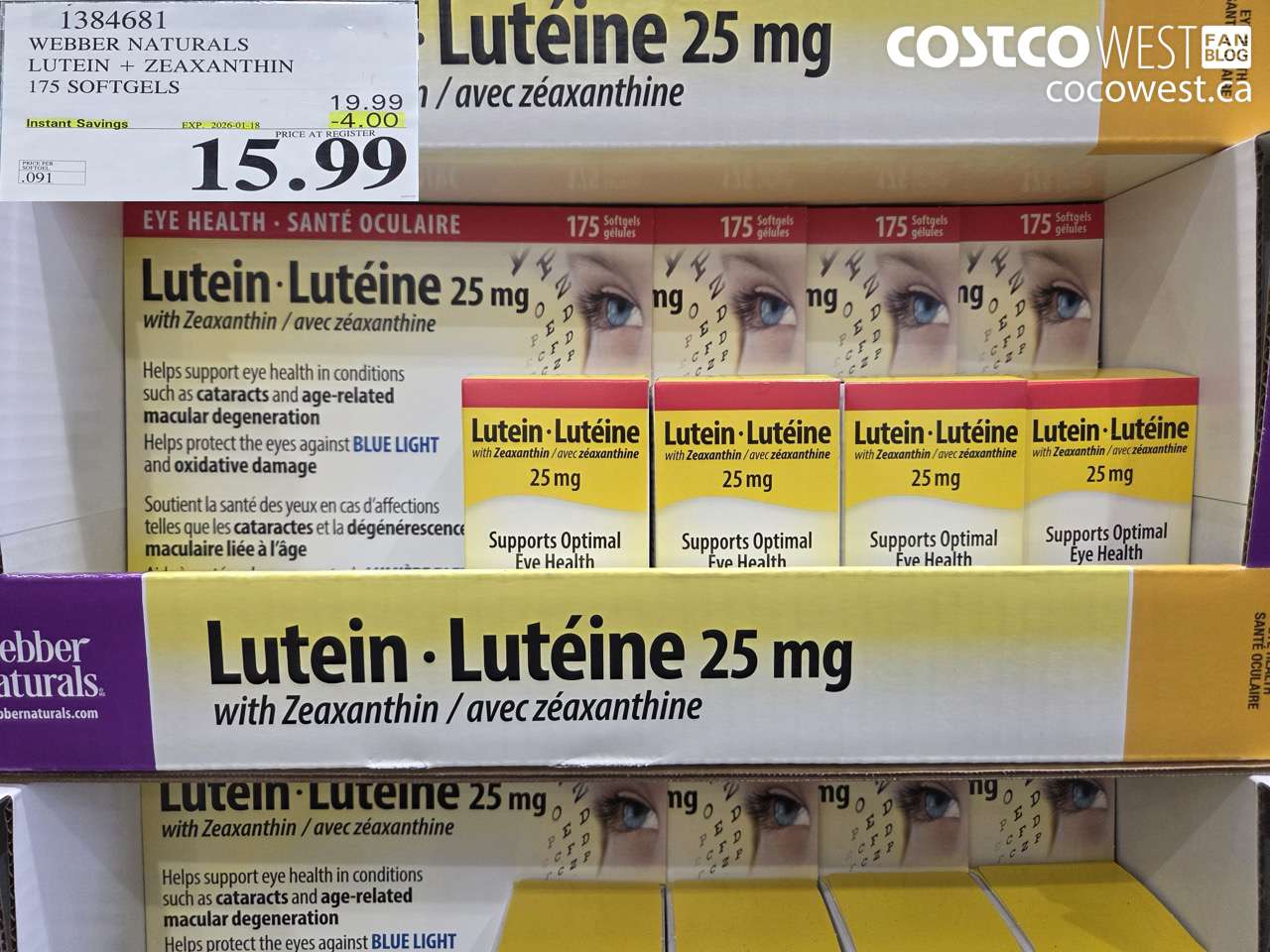 1384681 WEBBER LUTEIN 25 MG 175 SOFTGELS ($4.00 INSTANT SAVINGS EXPIRES ON 2026-01-18) $15.99