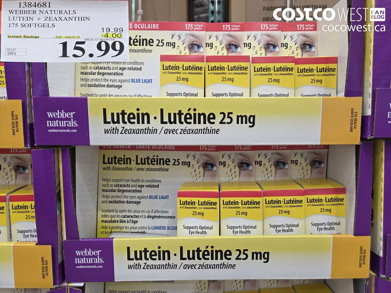 1384681 WEBBER LUTEIN 25 MG 175 SOFTGELS ($4.00 INSTANT SAVINGS EXPIRES ON 2026-01-18) $15.99