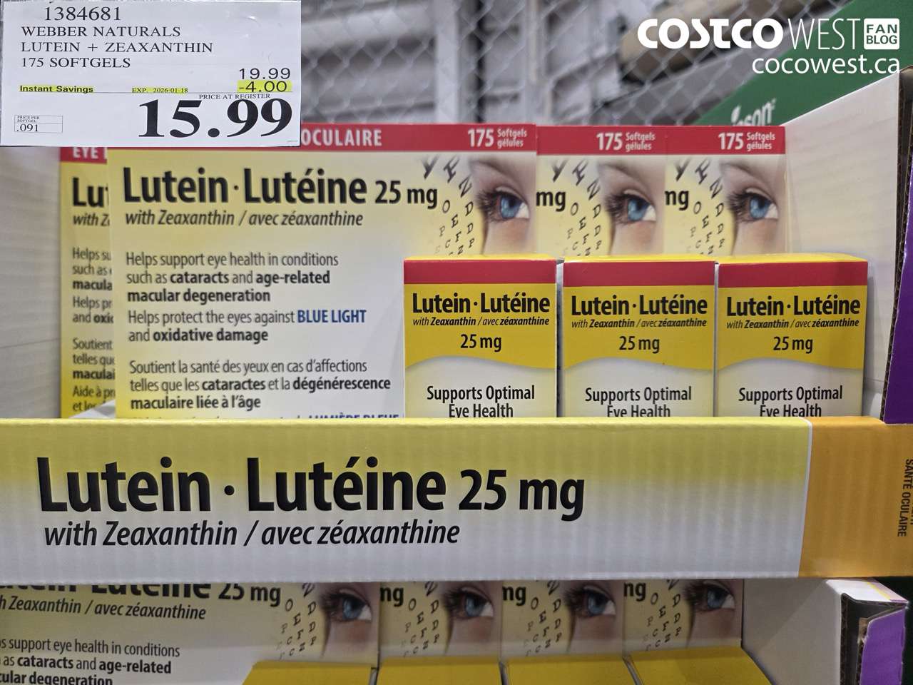 1384681 WEBBER LUTEIN 25 MG 175 SOFTGELS ($4.00 INSTANT SAVINGS EXPIRES ON 2026-01-18) $15.99