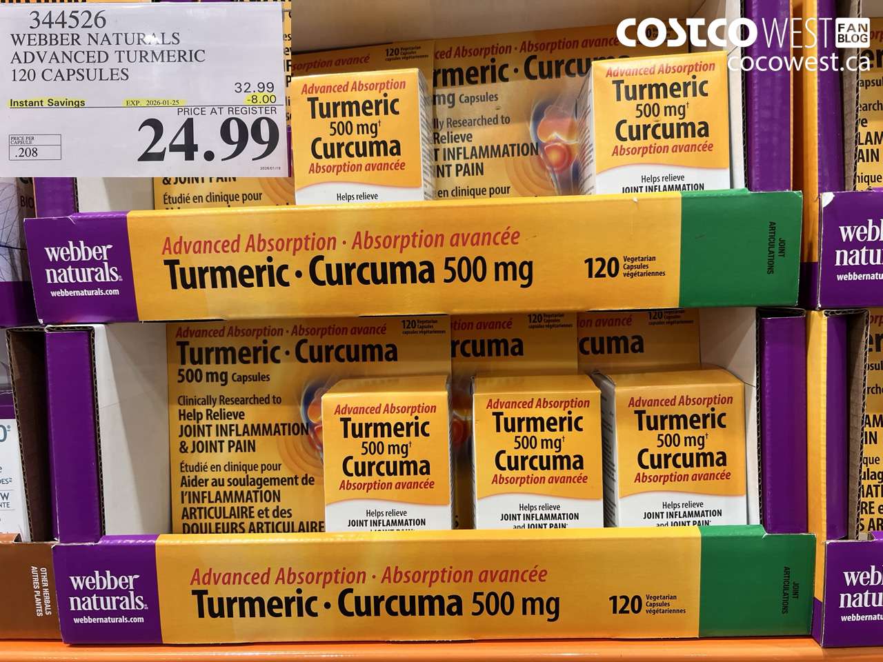 344526 WEBBER NATURALS ADVANCED TURMERIC 120 CAPSULES ($8.00 INSTANT SAVINGS EXPIRES ON 2026-01-25) $24.99