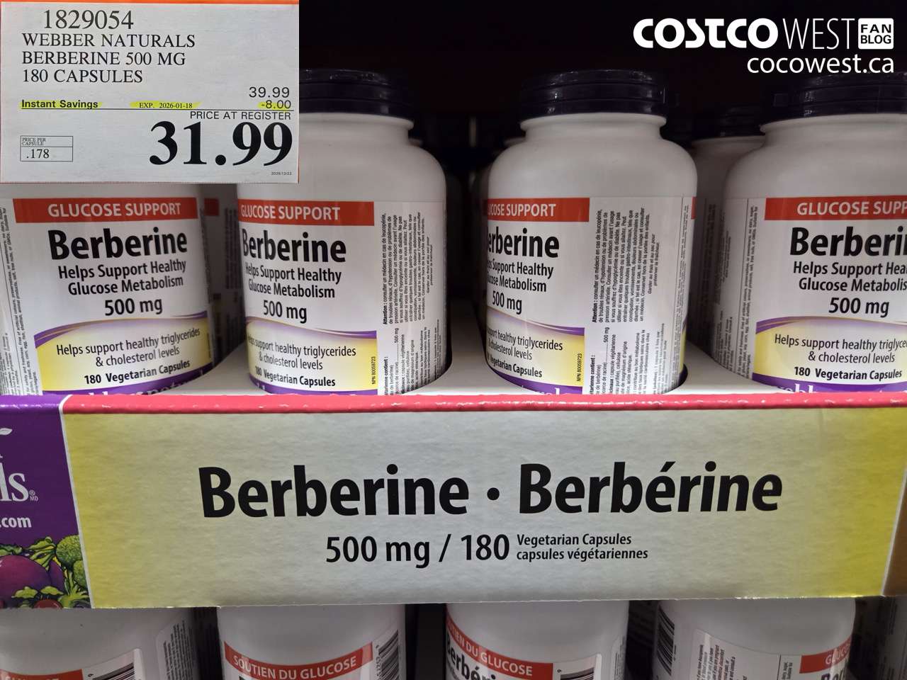 1829054 WEBBER NATURALS BERBERINE 500MG X 180 CAPSULES ($8.00 INSTANT SAVINGS EXPIRES ON 2026-01-18) $31.99