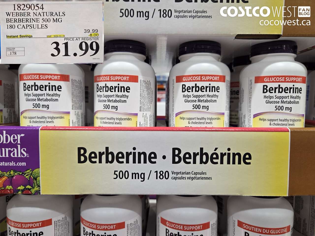 1829054 WEBBER NATURALS BERBERINE 500MG X 180 CAPSULES ($8.00 INSTANT SAVINGS EXPIRES ON 2026-01-18) $31.99