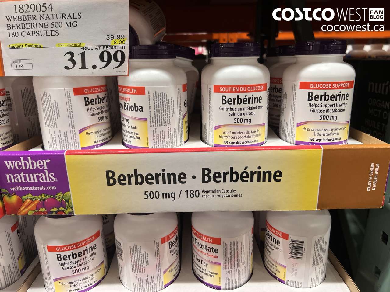 1829054 WEBBER NATURALS BERBERINE 500MG X 180 CAPSULES ($8.00 INSTANT SAVINGS EXPIRES ON 2026-01-25) $31.99