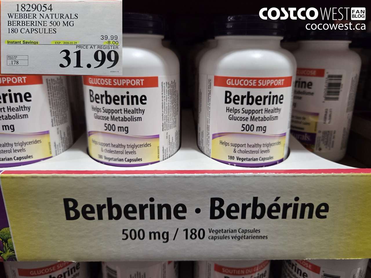 1829054 WEBBER NATURALS BERBERINE 500MG X 180 CAPSULES ($8.00 INSTANT SAVINGS EXPIRES ON 2026-01-25) $31.99