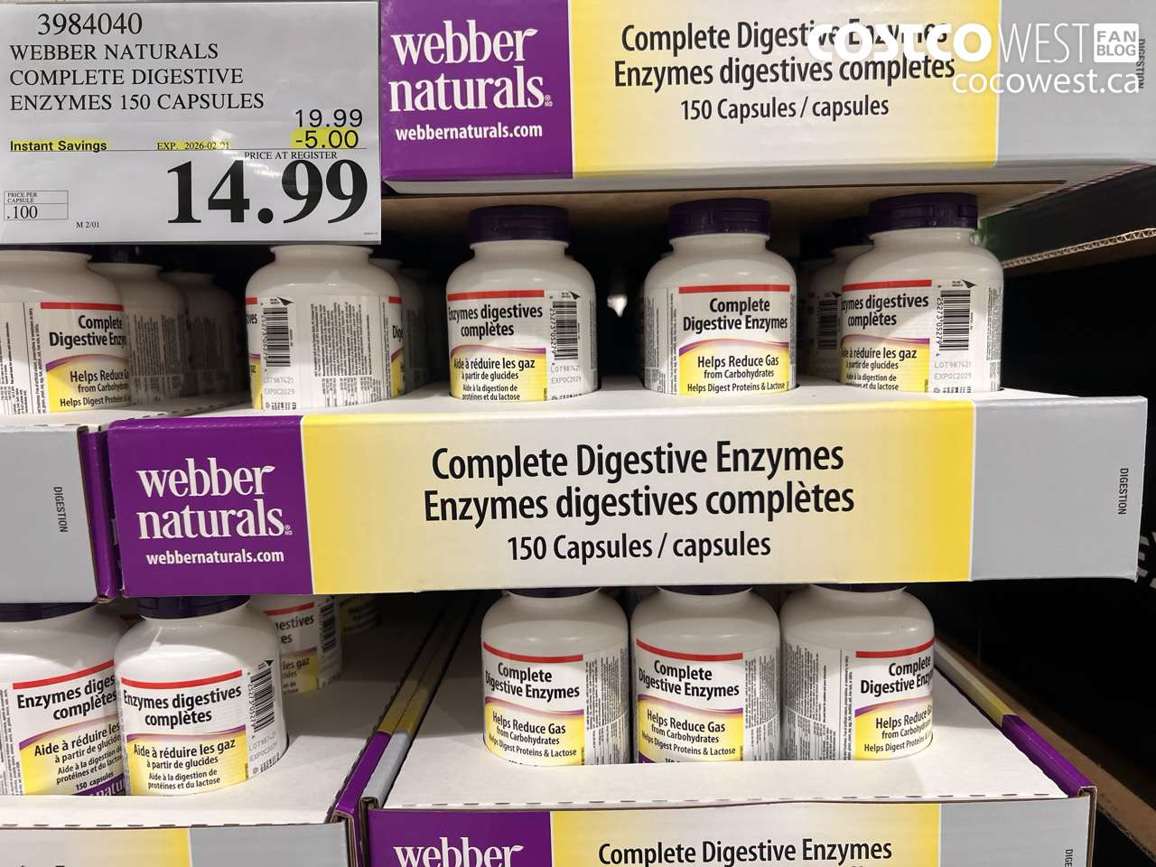 3984040 WEBBER NATURALS COMPLETE DIGESTIVE ENZYMES 150 CAPSULES ($5.00 INSTANT SAVINGS EXPIRES ON 2026-02-01) $14.99