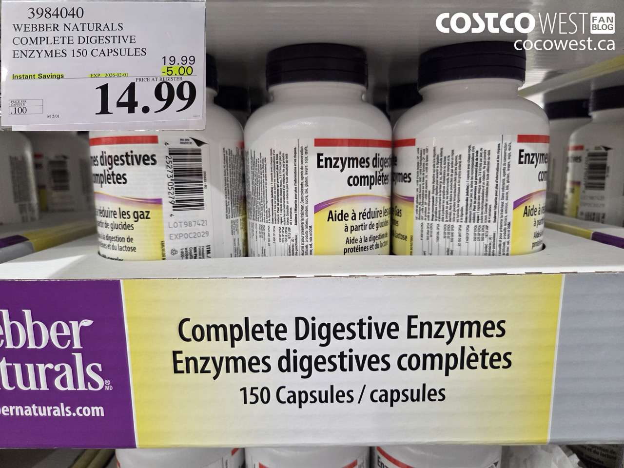 3984040 WEBBER NATURALS COMPLETE DIGESTIVE ENZYMES 150 CAPSULES ($5.00 INSTANT SAVINGS EXPIRES ON 2026-02-01) $14.99