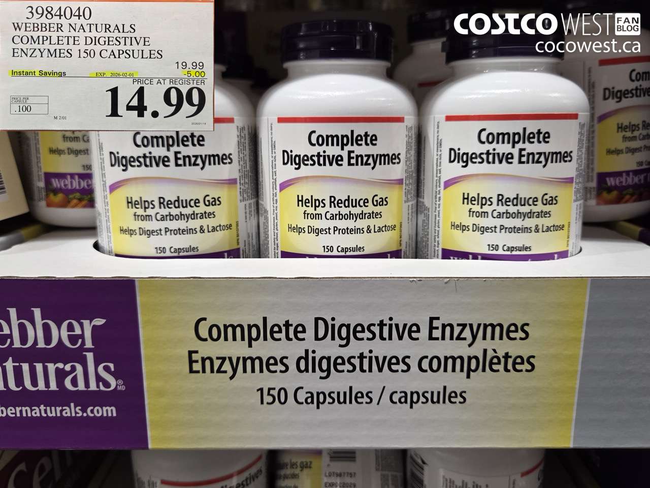 3984040 WEBBER NATURALS COMPLETE DIGESTIVE ENZYMES 150 CAPSULES ($5.00 INSTANT SAVINGS EXPIRES ON 2026-02-01) $14.99