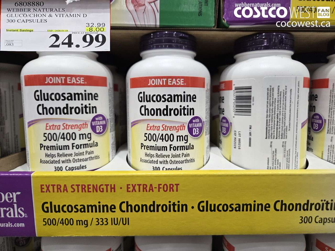 6808880 WEBBER NATURALS GLUCO/CHON 500/400 MG W/VIT D 300 CAPSULES ($8.00 INSTANT SAVINGS EXPIRES ON 2026-01-18) $24.99