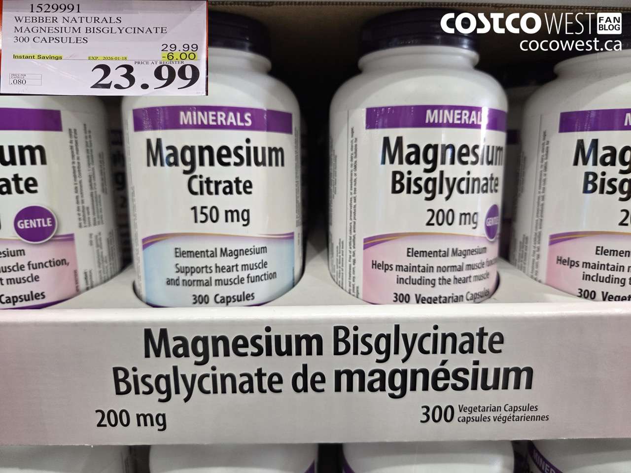 1529991 WEBBER NATURALS MAGNESIUM BISGLYCINATE 200MG 300 CAPSULES ($6.00 INSTANT SAVINGS EXPIRES ON 2026-01-18) $23.99