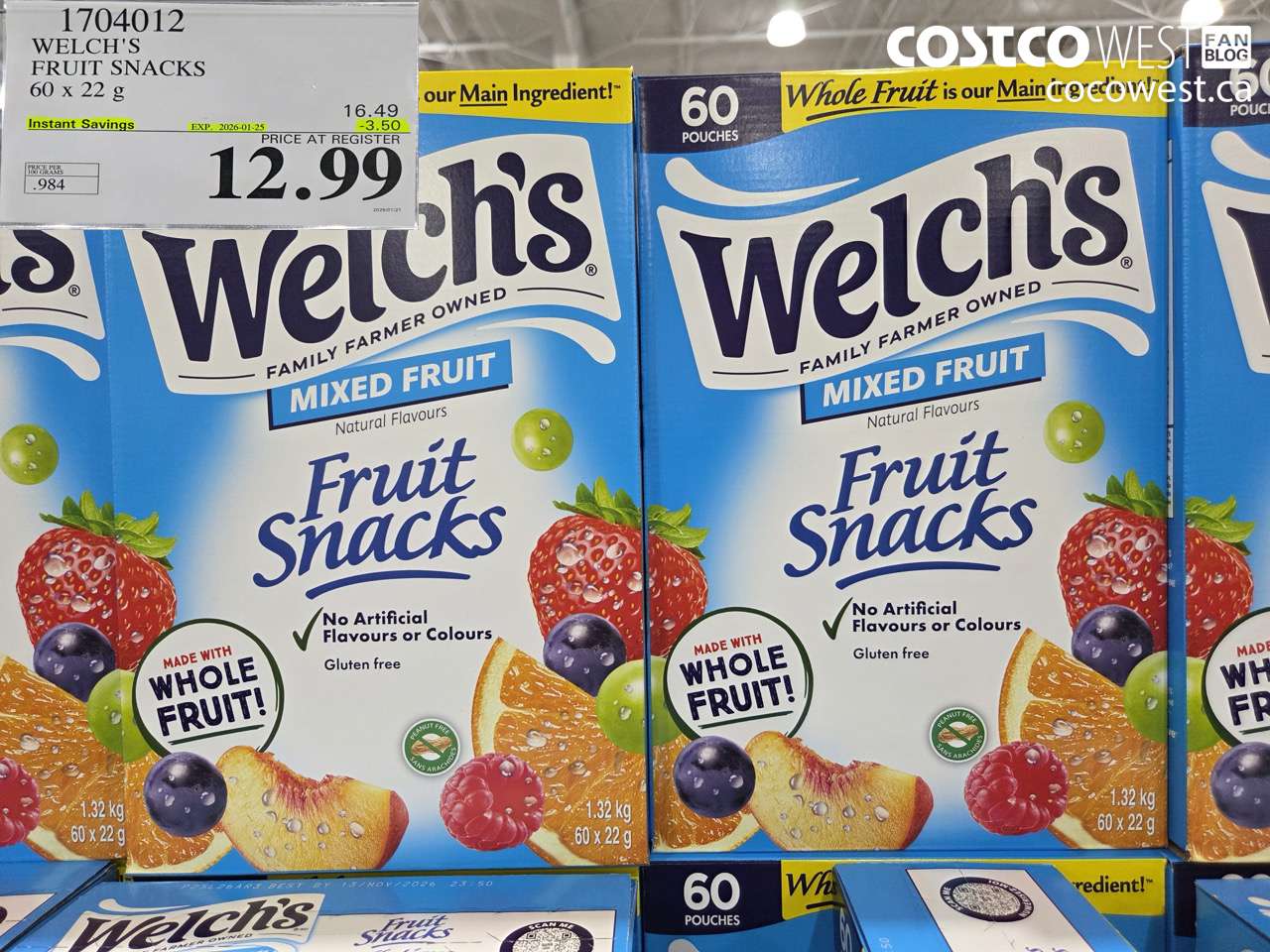 1704012 WELCH'S FRUIT SNACKS 60 X 22 G ($3.50 INSTANT SAVINGS EXPIRES ON 2026-01-25) $12.99
