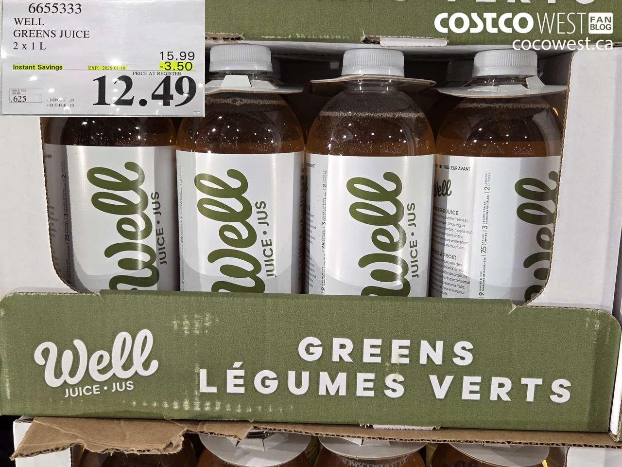 6655333 WELL GREENS JUICE 2 X 1 L ($3.50 INSTANT SAVINGS EXPIRES ON 2026-01-18) $12.49