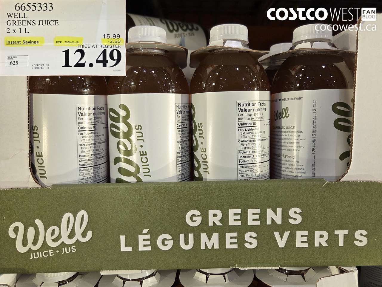 6655333 WELL GREENS JUICE 2 X 1 L ($3.50 INSTANT SAVINGS EXPIRES ON 2026-01-18) $12.49