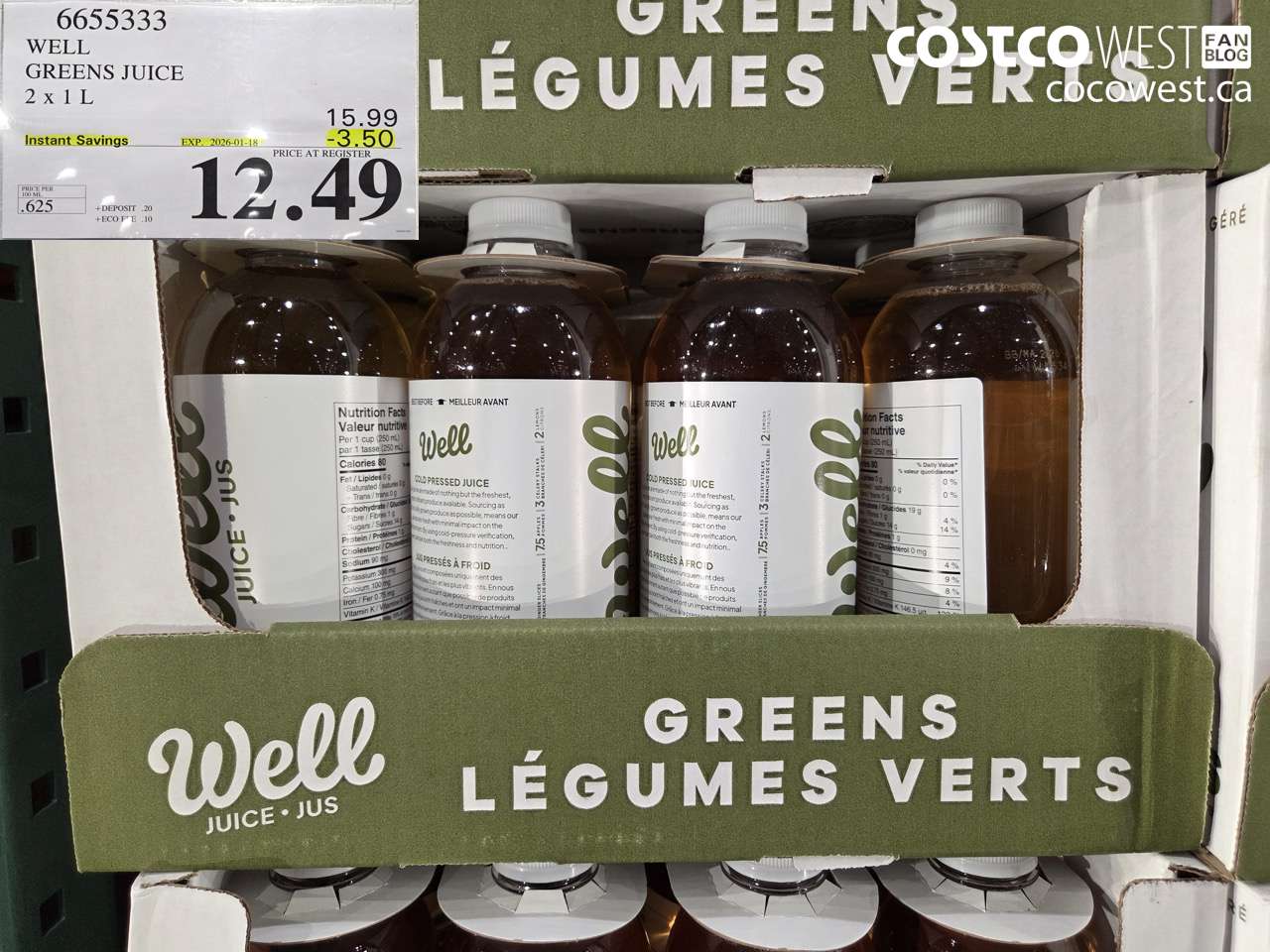 6655333 WELL GREENS JUICE 2 X 1 L ($3.50 INSTANT SAVINGS EXPIRES ON 2026-01-18) $12.49