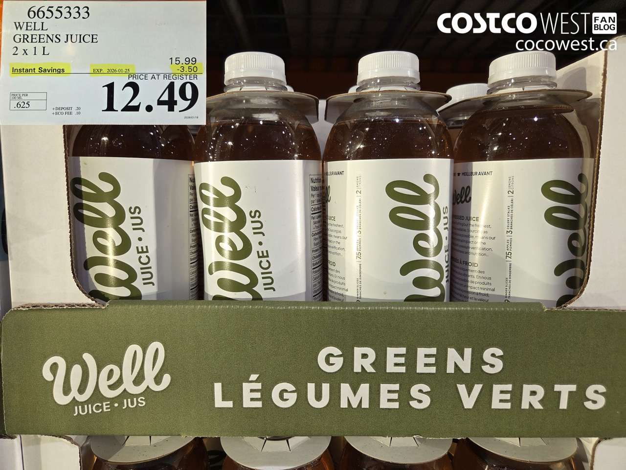 6655333 WELL GREENS JUICE 2 X 1 L ($3.50 INSTANT SAVINGS EXPIRES ON 2026-01-25) $12.49