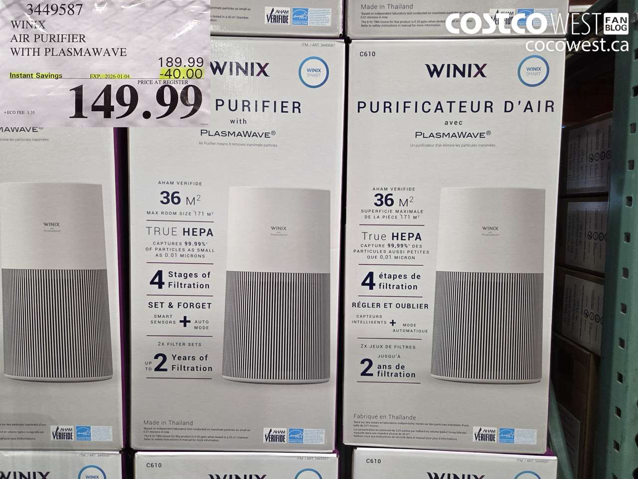 3449587 WINIX AIR PURIFIER WITH PLASMAWAVE ($40.00 INSTANT SAVINGS EXPIRES ON 2026-01-04) $149.99