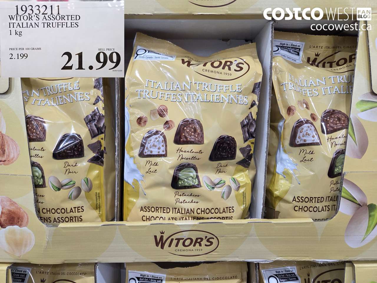 1933211 WITOR'S ASSORTED ITALIAN TRUFFLES 1KG $21.99