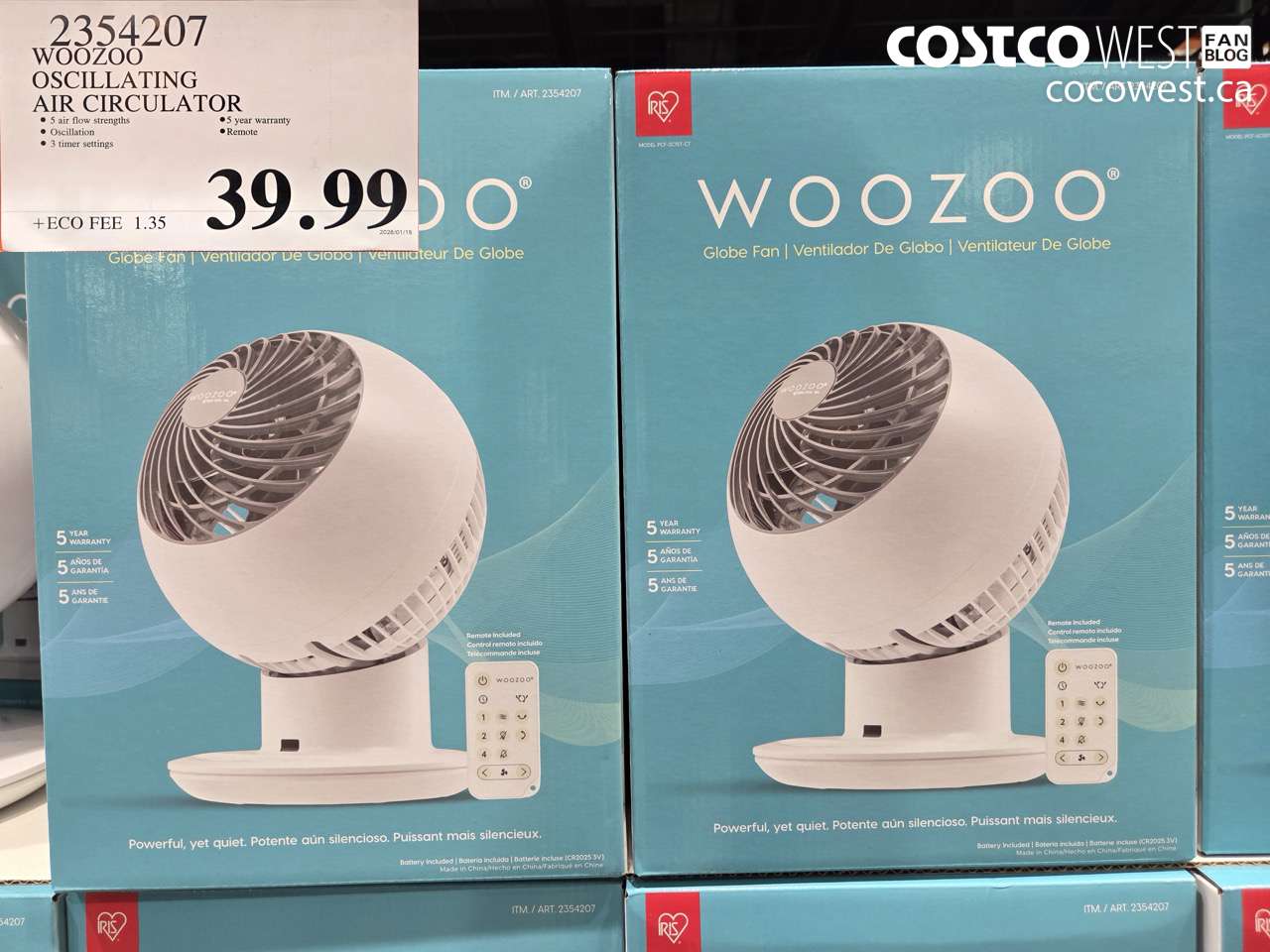 2354207 WOOZOO OSCILLATING AIR CIRCULATOR $39.99