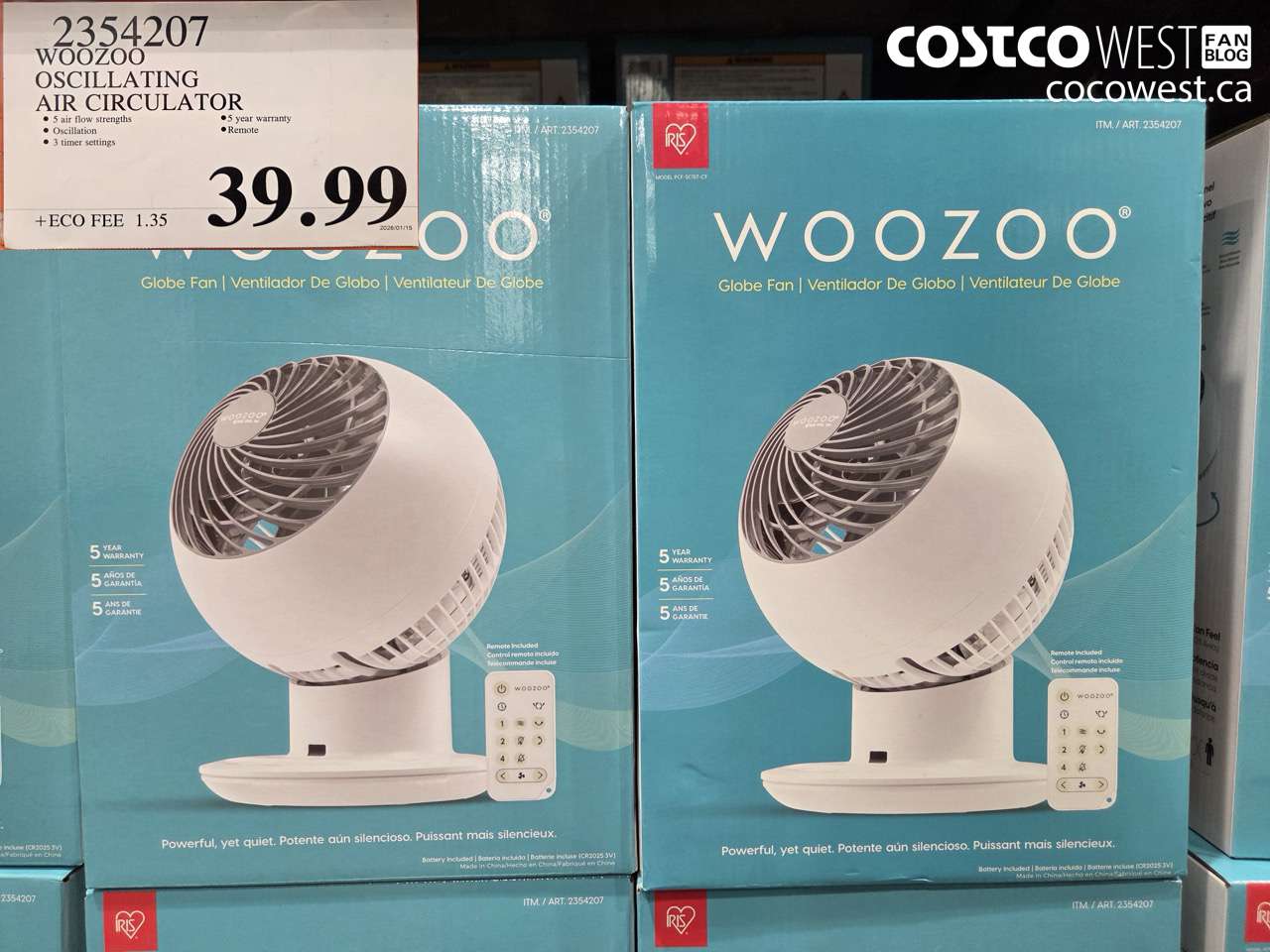 2354207 WOOZOO OSCILLATING AIR CIRCULATOR $39.99