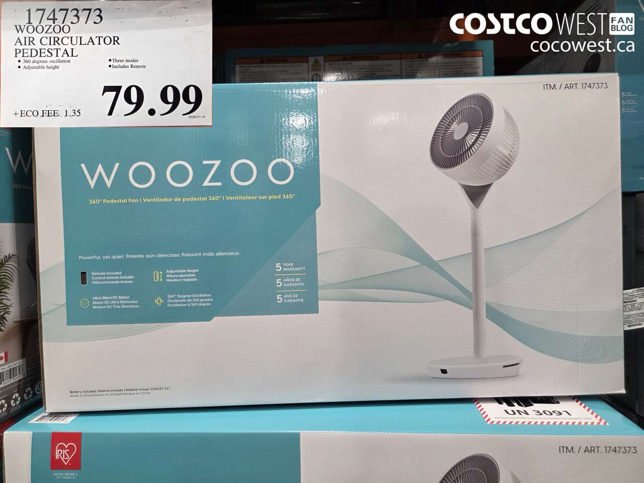 1747373 WOOZOO PEDESTAL AIR CIRCULATOR $79.99