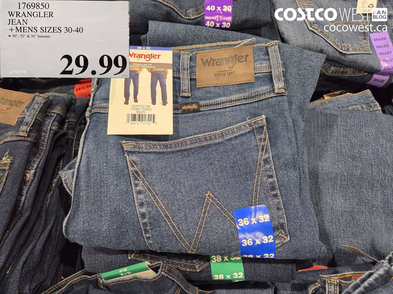 1769850 WRANGLER JEANS MENS SIZES 30-40 $29.99