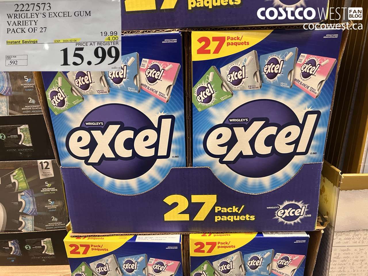2227573 WRIGLEY'S EXCEL GUM VARIETY PACK OF 27 ($4.00 INSTANT SAVINGS EXPIRES ON 2026-02-04) $15.99
